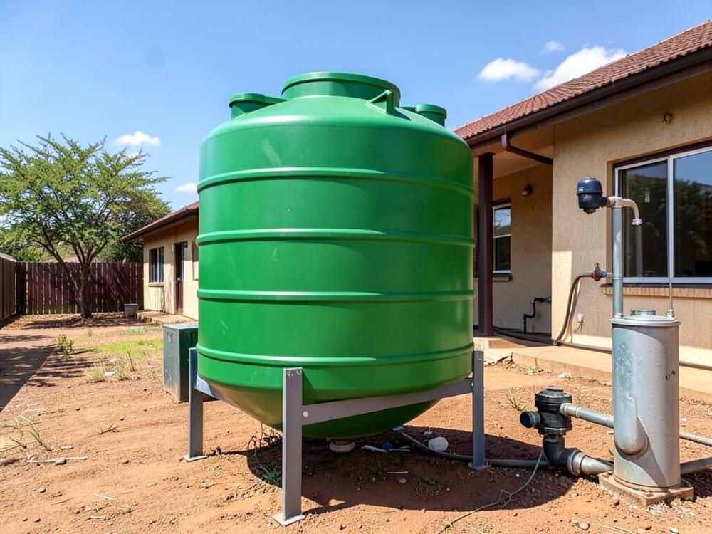 Water storage tank and booster pump installation at a residential property